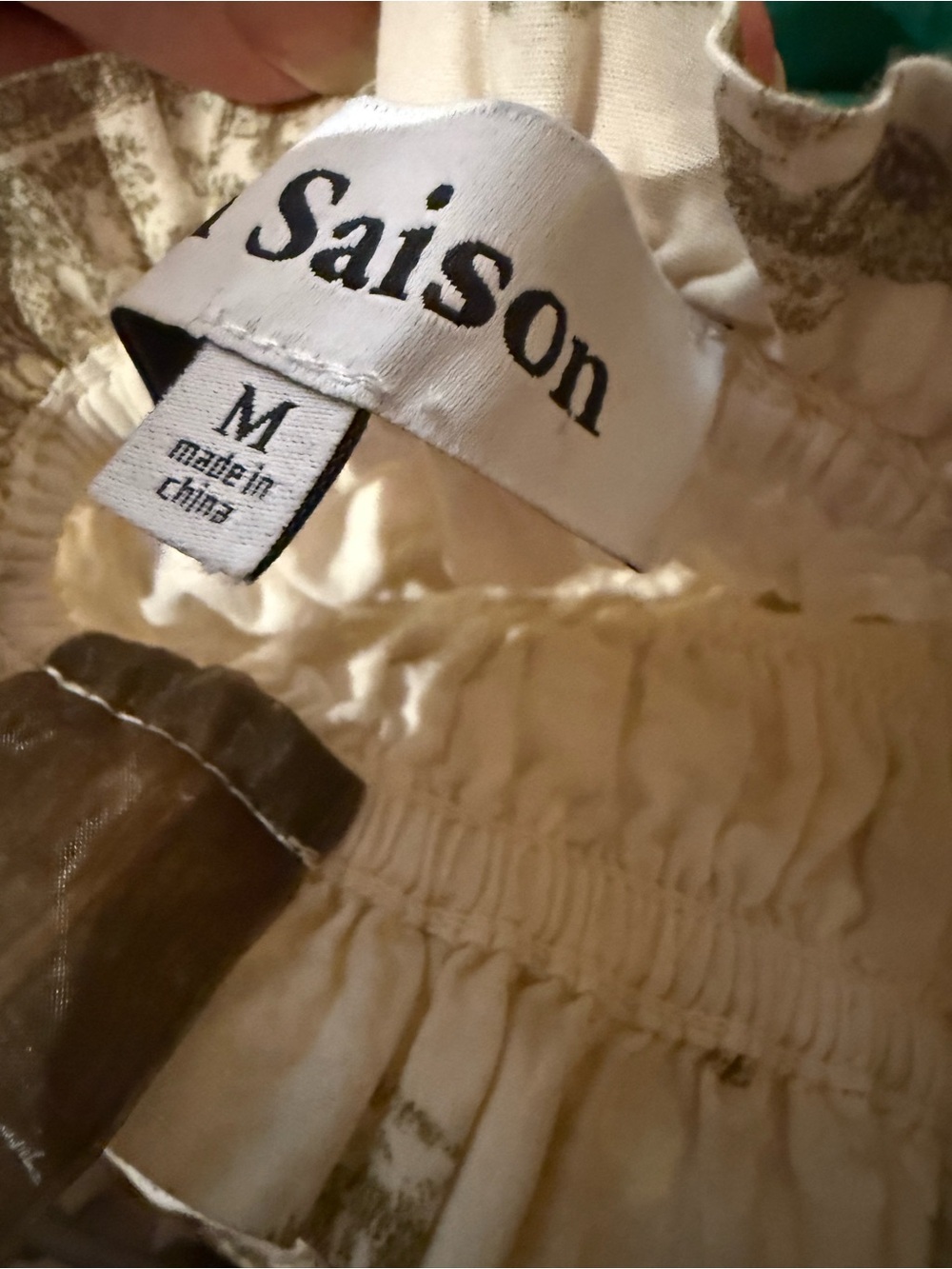 En Saison Nordstrom Cream Sundress with Olive Toile Print and Brown Tie Strap - Picture 7 of 7